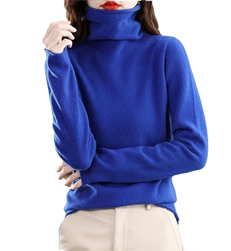 SaoBiiu Damen Pullover Aus Reiner Wolle Und Kaschmir Mit Rollkragen Lässiger Strickpullover royal Blue XL von SaoBiiu