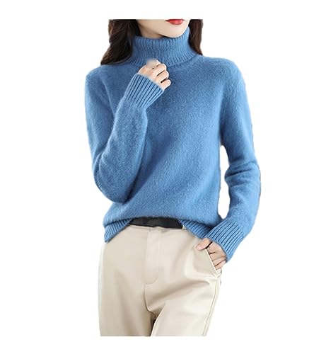 SaoBiiu Damen Pullover Kaschmir Rollkragenpullover Strickpullover Lockere Weiche Langarm Oberteile Winter Pullover Blue XXL von SaoBiiu