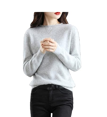 SaoBiiu Damen Pullover Kaschmir Rundhalsausschnitt Lässig Weiblich Locker Langarm Strickpullover Gray S von SaoBiiu