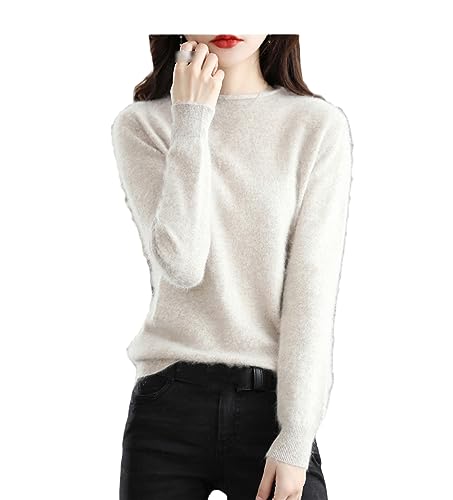 SaoBiiu Damen Pullover Kaschmir Rundhalsausschnitt Lässig Weiblich Locker Langarm Strickpullover Khaki L von SaoBiiu