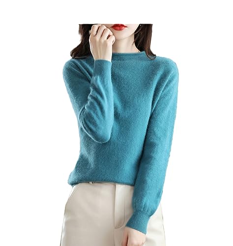 SaoBiiu Damen Pullover Kaschmir Rundhalsausschnitt Lässig Weiblich Locker Langarm Strickpullover Lake Blue M von SaoBiiu
