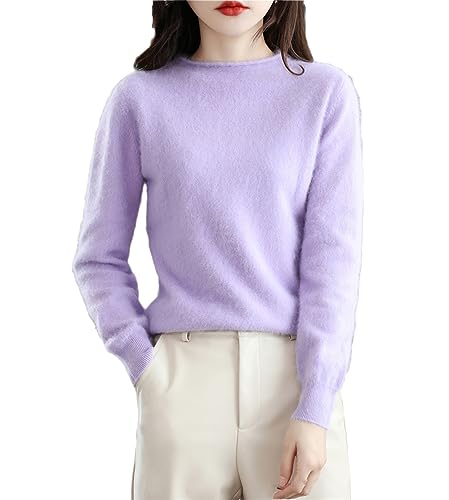 SaoBiiu Damen Pullover Kaschmir Rundhalsausschnitt Lässig Weiblich Locker Langarm Strickpullover Lavender XXL von SaoBiiu