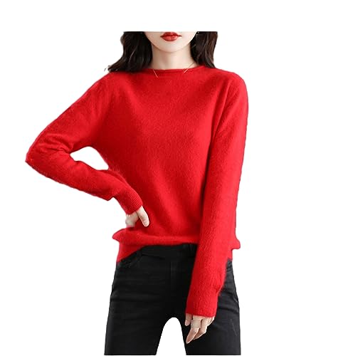 SaoBiiu Damen Pullover Kaschmir Rundhalsausschnitt Lässig Weiblich Locker Langarm Strickpullover Red M von SaoBiiu