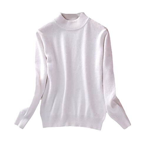 SaoBiiu Damen Wolle Kaschmir Pullover Halber Rollkragen Langarm Pullover Frauen Winter Pullover Pullover, weiß, XL von SaoBiiu
