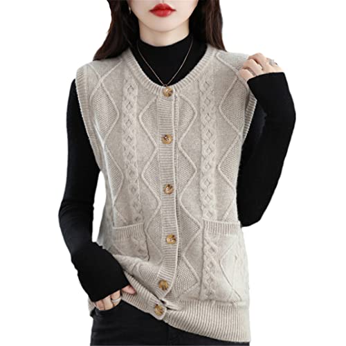 SaoBiiu Damen Wolle Strickjacke Weste Herbst und Winter Ärmellos Pullover Weste Lose Pullover Tops, beige, XL SaoBiiu Damen Wolle Strickjacke Weste Herbst und Winter Ärmellos Pullover Weste Lose Pullover Tops, beige, XL von SaoBiiu
