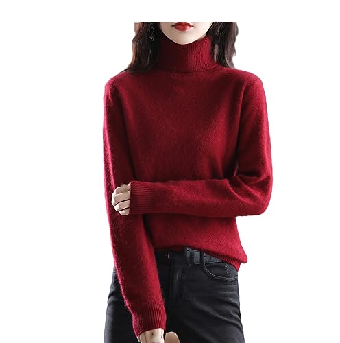 SaoBiiu Herbst Winter Gestrickte Damen Rollkragenpullover Reine Kaschmir Pullover Burgundy S von SaoBiiu