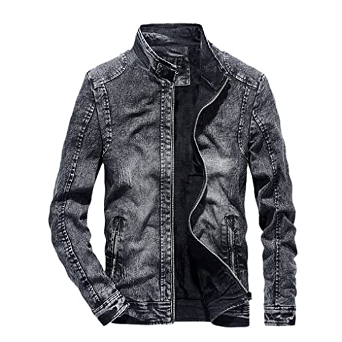 SaoBiiu Herren Jeansjacke Herbst Motorradjacke Retro Mantel Herren Reißverschlusstasche Jeansjacke Black 4XL von SaoBiiu