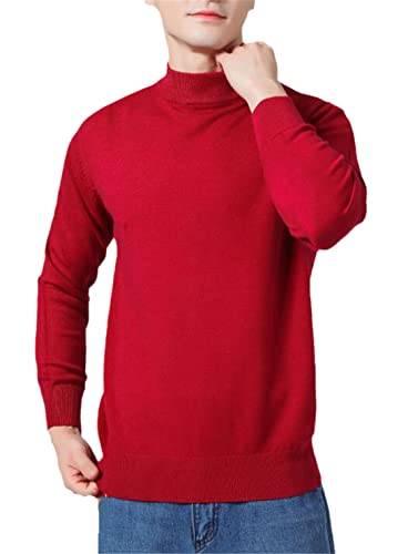 SaoBiiu Herren Kaschmir Pullover Herbst Winter Weich Warme Jersey Pullover Winter Herren Pullover Strickpullover, rot, Medium von SaoBiiu