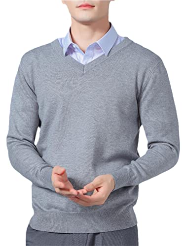 SaoBiiu Herren Kaschmir Pullover Herbst Winter Weich Warme Pullover Herren Pullover V-Ausschnitt Strickpullover, grau, Large von SaoBiiu