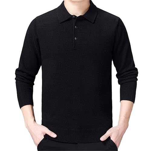 SaoBiiu Herren Kaschmirpullover Dicke Umlegekragen Pullover Knöpfe Pullover Mittleren Alters Männliche Wollpullover Black L von SaoBiiu