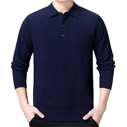 SaoBiiu Herren Kaschmirpullover Dicke Umlegekragen Pullover Knöpfe Pullover Mittleren Alters Männliche Wollpullover Navy Blue L von SaoBiiu