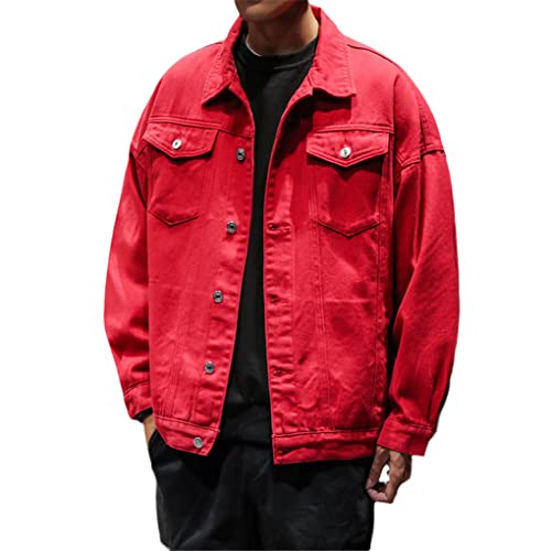 SaoBiiu Jeansjacke Für Herren Langarm Jeansjacke Herbst Lässig Lockere Mäntel red XL von SaoBiiu