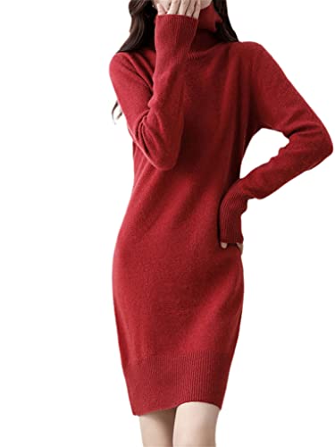 SaoBiiu Kaschmirpullover Damen Kleider Merinowolle Herbst Winter Rollkragenkleid Damen Strickrock Red XXL von SaoBiiu