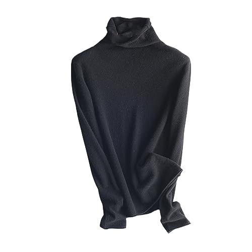 SaoBiiu Rollkragenpullover Aus Reiner Wolle Kaschmir Pullover Lässiges Strickpullover Für Damen Black M von SaoBiiu