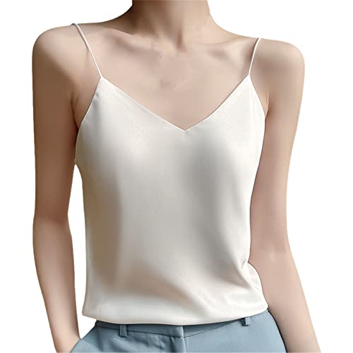 Sommer Damen Mode Seide Camisole Weiß Bottoming V-Ausschnitt Dünn Satin Top, champagnerfarben, Small von SaoBiiu