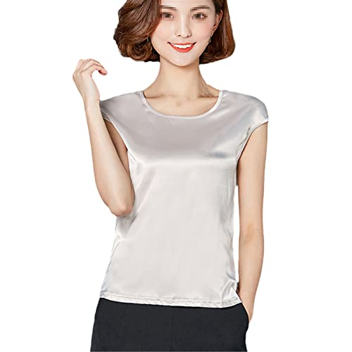 Sommer Frauen Satin Tank Tops Solid Crop Top Frauen Casual Ärmellose Weste O-Neck Camis, champagnerfarben, Large von SaoBiiu