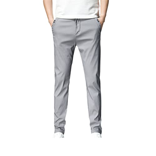 Sommer Herren Freizeithose Baumwolle Slim Fit Dünne Mode Gerade Hose Light Grey 33 von SaoBiiu