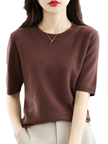 Spring Simple Light Damen O-Neck Kurzarm Kaschmir Pullover Weich von SaoBiiu