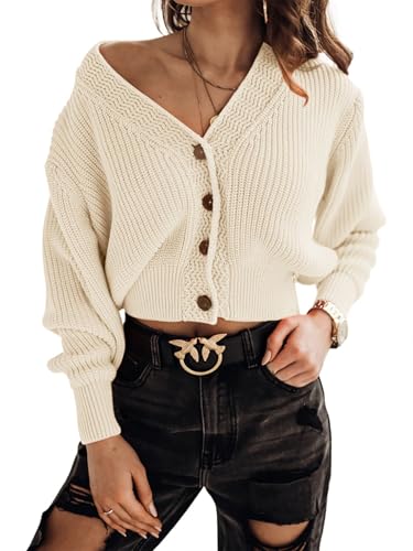 Saodimallsu Cardigan Damen Langarm Strickjacke V-Ausschnitt Kurz Strick Knopfleiste Open Front Sweater Herbst Winter Casual Elegant Strickcardigan mit Knopf Beige XL Saodimallsu Cardigan Damen Langarm Strickjacke V-Ausschnitt Kurz Strick Knopfleiste Open Front Sweater Herbst Winter Casual Elegant Strickcardigan mit Knopf Beige XL von Saodimallsu