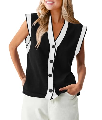 Saodimallsu Damen Ärmellos Weste Stricken V Ausschnitt Knopf Oberteil Mode Lässig Lose Strickjacke Frauen Sommer Strickweste Schwarz, S Saodimallsu Damen Ärmellos Weste Stricken V Ausschnitt Knopf Oberteil Mode Lässig Lose Strickjacke Frauen Sommer Strickweste Schwarz, S von Saodimallsu