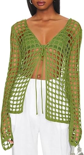 Saodimallsu Damen Badeanzug Bikini Cover Up Gestrickte Strandkleid V-Ausschnitt Bademode Urlaub Schwimmbekleidung Sommer Strand Outfits Grün L von Saodimallsu