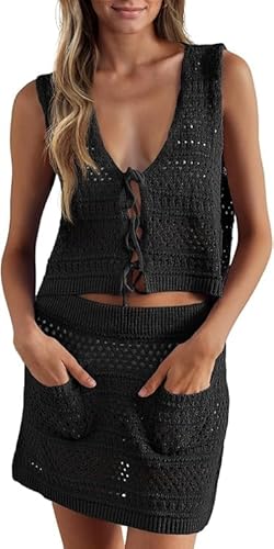 Saodimallsu Damen Bikini Cover Up Set 2 Teilig Badeanzug Häkeln Ärmellose Crop Top Strickrock Häkelkleid Strand Bademode Gestrickte Strandkleid Beach Crochet Cover Ups Schwarz L Saodimallsu Damen Bikini Cover Up Set 2 Teilig Badeanzug Häkeln Ärmellose Crop Top Strickrock Häkelkleid Strand Bademode Gestrickte Strandkleid Beach Crochet Cover Ups Schwarz L von Saodimallsu