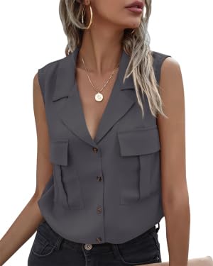 Saodimallsu Damen Bluse V-Ausschnitt Tank Top Causal Arbeit Oberteile Lässige Elegant Ärmellose Bluse mit Knöpfen Tops Basic Tunika Shirt Grau XL Saodimallsu Damen Bluse V-Ausschnitt Tank Top Causal Arbeit Oberteile Lässige Elegant Ärmellose Bluse mit Knöpfen Tops Basic Tunika Shirt Grau XL von Saodimallsu