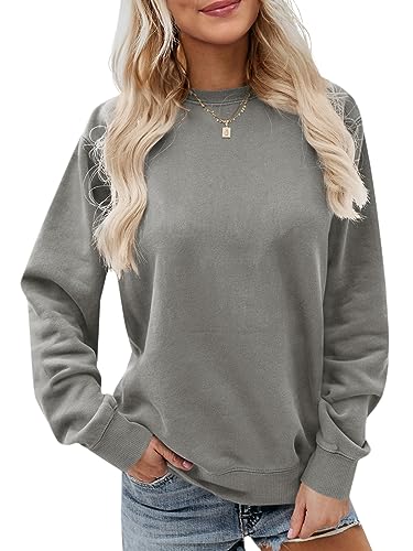 Saodimallsu Damen Casual Langarm Sweatshirts Rundhals Loose Fit Oberteil Gemütlich Sport Pullover Herbst Winter Bluse Tops Grau Mittel von Saodimallsu