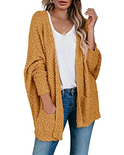 Saodimallsu Damen Grobstrick Popcorn Strickjacke Oversized Offene Front Boyfriend Fledermaus Langarm Fuzzy Knit Cardigan (Klein, Gelb) von Saodimallsu