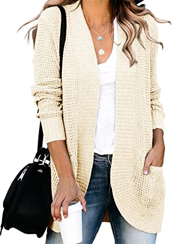 Saodimallsu Damen Lose Open Front Strickjacke Langarm Lässige Leichte Weiche Strickpullover Mantel Mit Taschen (Groß, Apricot) von Saodimallsu