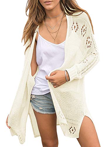 Saodimallsu Damen Open Front Strickjacke Leichte Weiche Sommer Boho Cardigan Casual Langarm Strickpullover Beige Groß von Saodimallsu