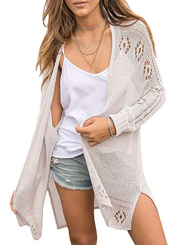 Saodimallsu Damen Open Front Strickjacke Leichte Weiche Sommer Boho Cardigan Casual Langarm Strickpullover Grau X-Groß von Saodimallsu