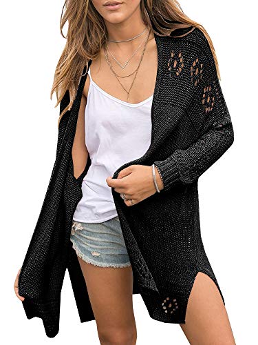 Saodimallsu Damen Open Front Strickjacke Leichte Weiche Sommer Boho Cardigan Casual Langarm Strickpullover Schwarz Groß von Saodimallsu