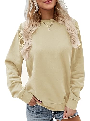 Saodimallsu Damen Oversized Rundhals Sweatshirts Langarm Lockere Passform Weich Einfarbig Pullover Herbst Winter Oberteile Khaki Mittel von Saodimallsu