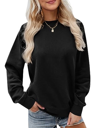 Saodimallsu Damen Oversized Rundhals Sweatshirts Langarm Lockere Passform Weich Einfarbig Pullover Herbst Winter Oberteile Schwarz Groß von Saodimallsu