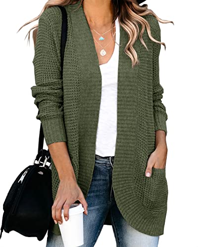 Saodimallsu Damen Oversized Strickjacke Open Front Langarm Lässige Leichte Weiche Cardigan Mantel Mit Taschen (Mittel, Armeegrün) von Saodimallsu