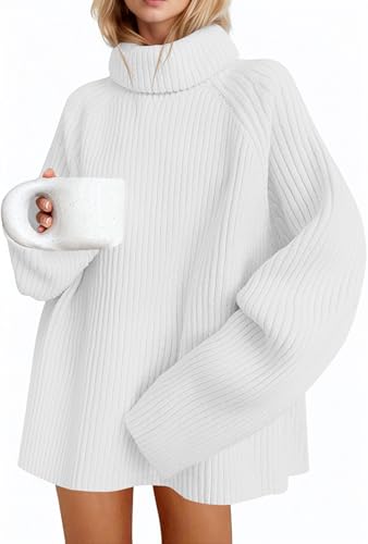 Saodimallsu Damen Rollkragen Pullover Oversized Langarm Strickpullover Feinstrick Einfarbig Winter Casual Elegant Basic Oberteile Pullis Weiß XL von Saodimallsu