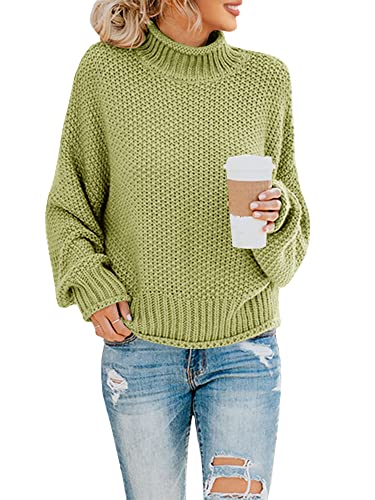 Saodimallsu Damen Rollkragen Oversized Pullover Fledermaus Langarm Pullover Sweatshirt Lose Grobstrick Casual Strickpullover Grasgrün XL von Saodimallsu