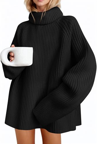 Saodimallsu Damen Rollkragen Pullover Oversized Langarm Strickpullover Feinstrick Einfarbig Winter Casual Elegant Basic Oberteile Pullis Schwarz S von Saodimallsu