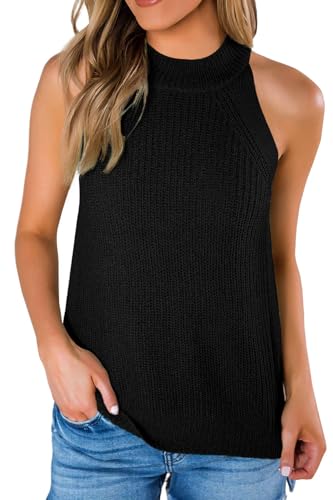 Saodimallsu Damen Sommer Strick Tanktop Ärmellose Rundhals Tank Tops Casual Knit Cami Top Sexy Oberteile, Schwarz, S von Saodimallsu