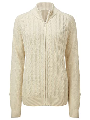 Saodimallsu Damen Strickjacke Langarm Reißverschluss Cardigan Zopfmuster Jacke Strickpullover Lässig Mantel, Beige, XL von Saodimallsu