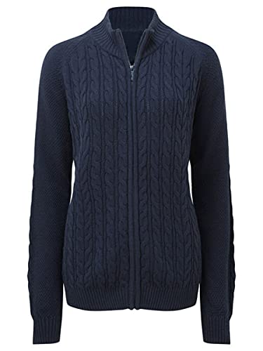 Saodimallsu Damen Strickjacke Langarm Reißverschluss Cardigan Zopfmuster Jacke Strickpullover Lässig Mantel, Dunkelblau, XXL von Saodimallsu