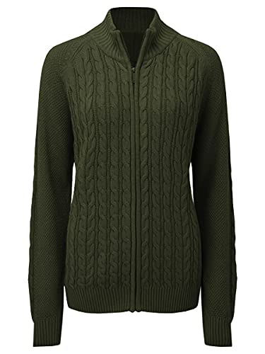 Saodimallsu Damen Strickjacke Langarm Reißverschluss Cardigan Zopfmuster Jacke Strickpullover Lässig Mantel, Grün, XL von Saodimallsu