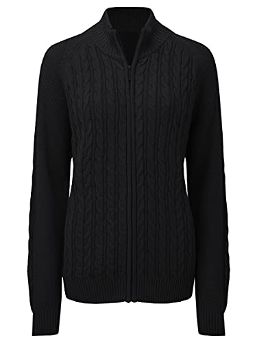 Saodimallsu Damen Strickjacke Langarm Reißverschluss Cardigan Zopfmuster Jacke Strickpullover Lässig Mantel, Schwarz, L von Saodimallsu