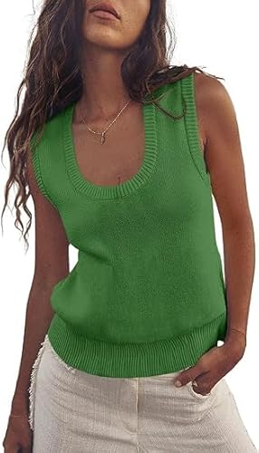 Saodimallsu Damen Tank Top Ärmelloses Sommer Oberteil Geripptes Strick T-Shirt Rundhals Casual Weste Basic Bluse Elegantes Freizeitshirt von Saodimallsu