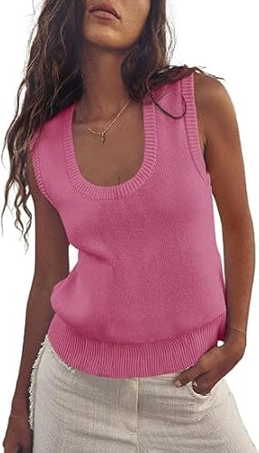 Saodimallsu Damen Tank Top Ärmelloses Sommer Oberteil Geripptes Strick T-Shirt Rundhals Casual Weste Basic Bluse Elegantes Freizeitshirt von Saodimallsu