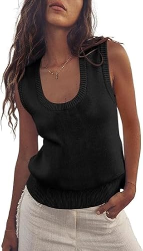 Saodimallsu Damen Tank Top Ärmelloses Sommer Oberteil Geripptes Strick T-Shirt Rundhals Casual Weste Basic Bluse Elegantes Freizeitshirt von Saodimallsu