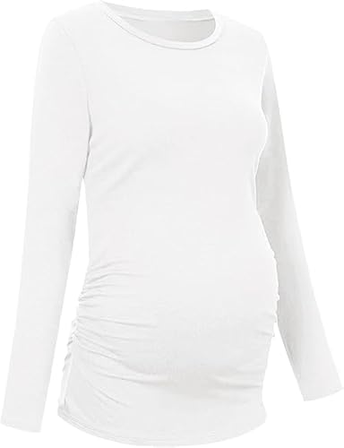 Saodimallsu Damen Umstandsshirt Langarm Stillshirt Umstandstop Rundhals Schwangerschafts Oberteil Nursing Tops Sommer Atmungsaktiv Schwanger T-Shirt Weiß XL von Saodimallsu