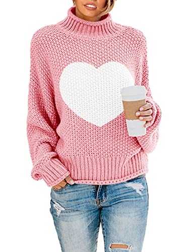 Saodimallsu Female Strickpullover Rollkragen Oversized Pullover Fledermaus Langarm Loser Grobstrick Sweater Z1-Rosa von Saodimallsu