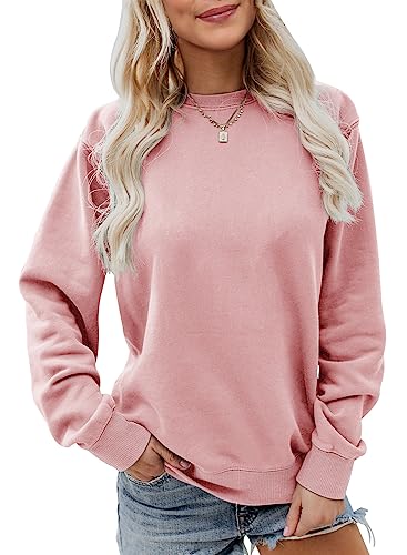 Saodimallsu Frauen Sweatshirt Langarmshirt Rundhals Loose Fit Pullover Casual Einfarbig Herbst Winter Lightweight Tops Rosa Groß von Saodimallsu